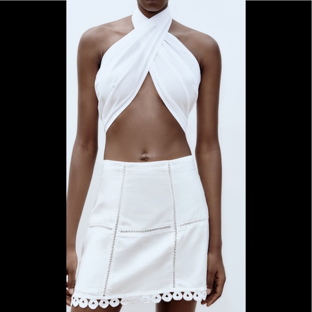 Zara White Mini Skirt with Eyelet Trim